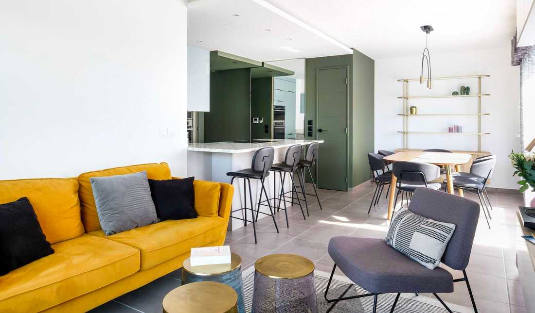 Interior design of the living room of a new apartment in Montpellier
